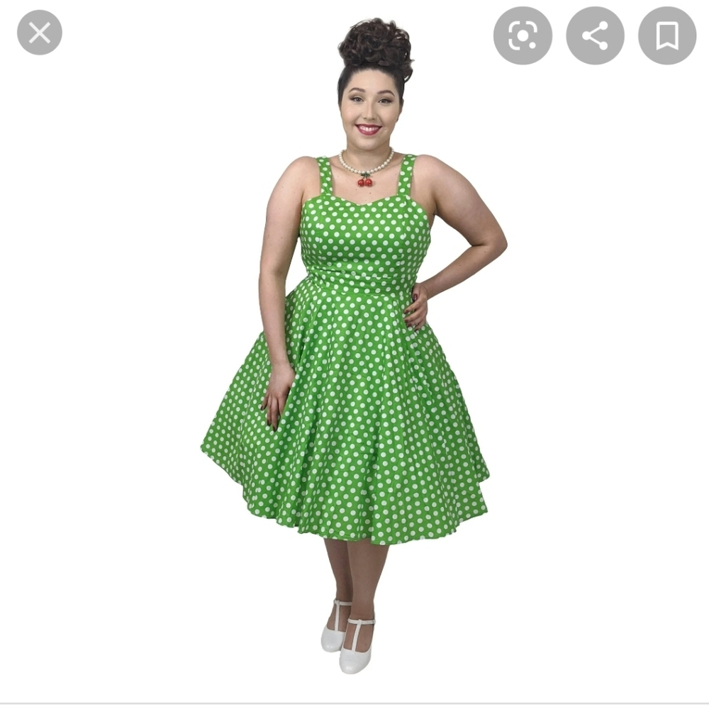 Green polka dot 50s style dress